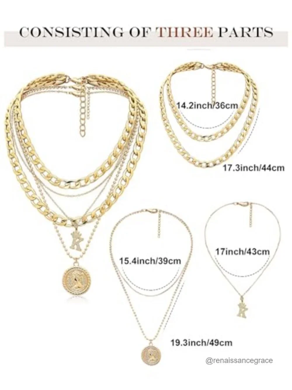 Layered Necklaces for Women Dainty Chunky Chain Coin Pendant Set 3 Piece